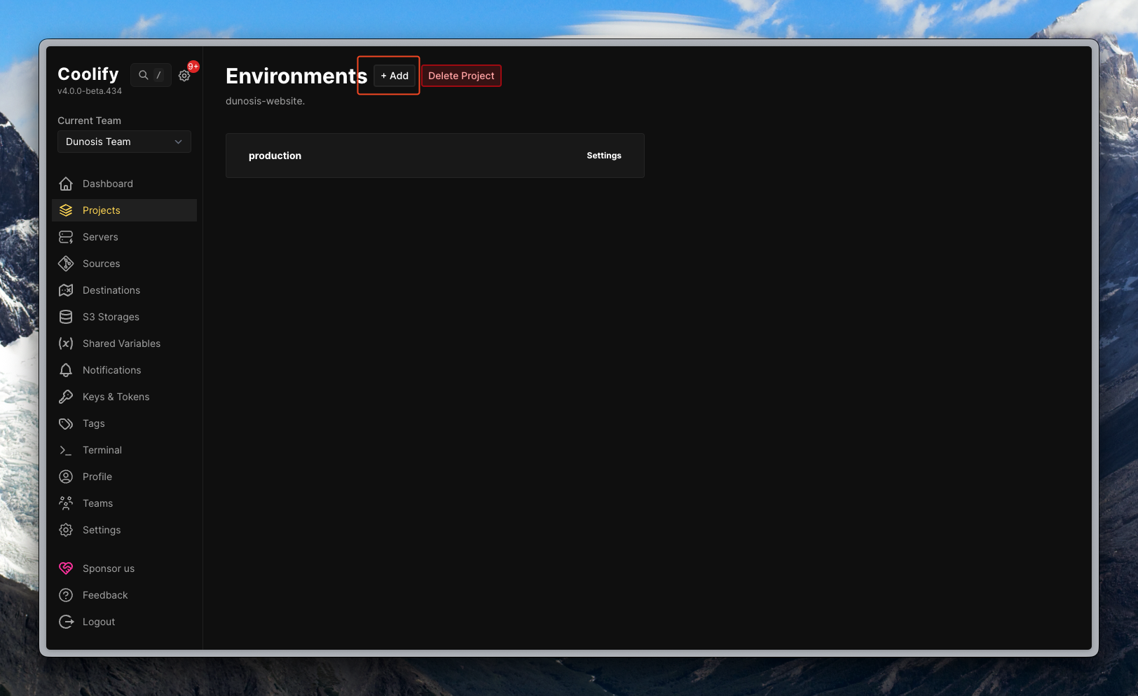 Create environments in Coolify