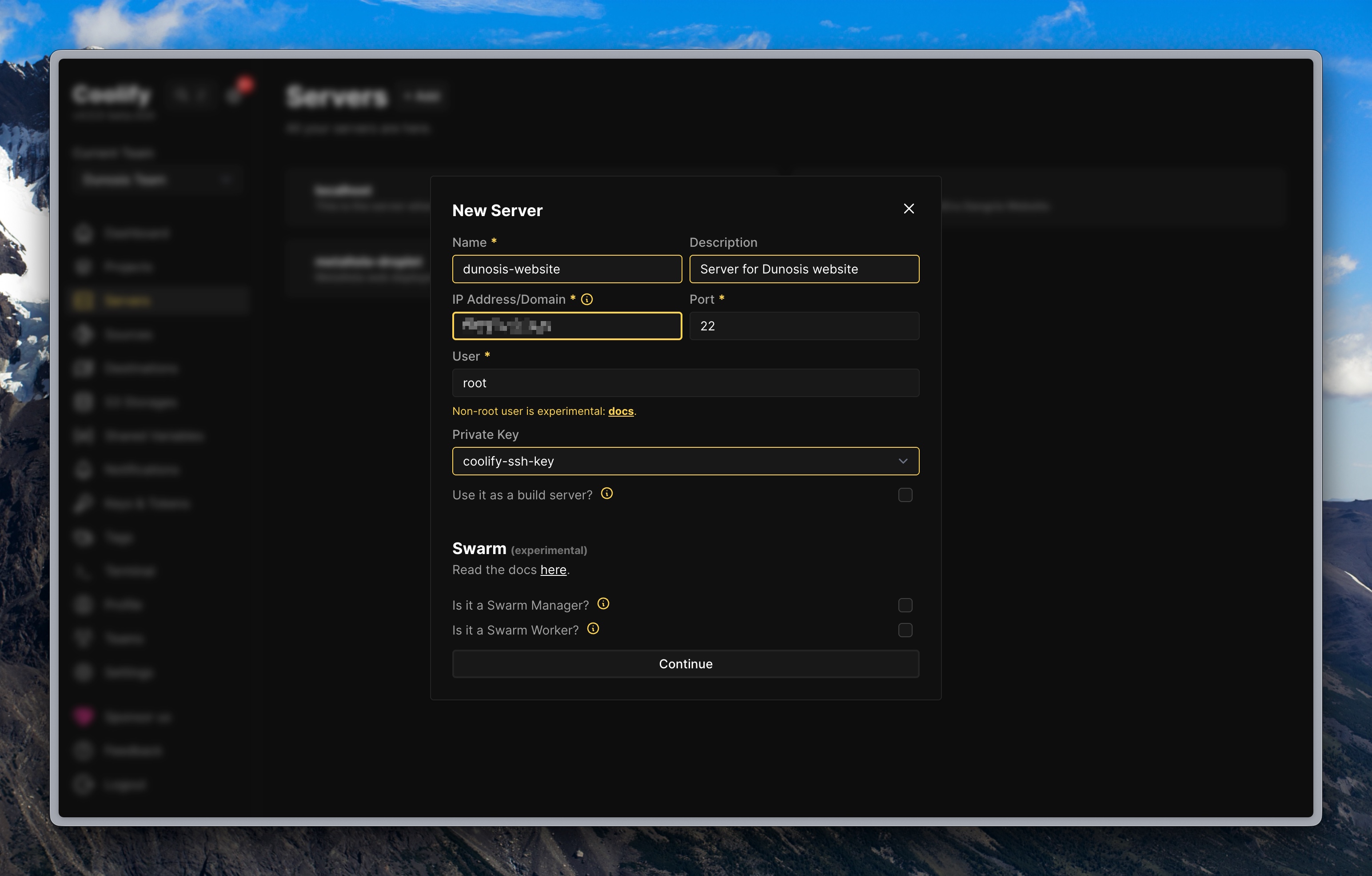 Server configuration in Coolify