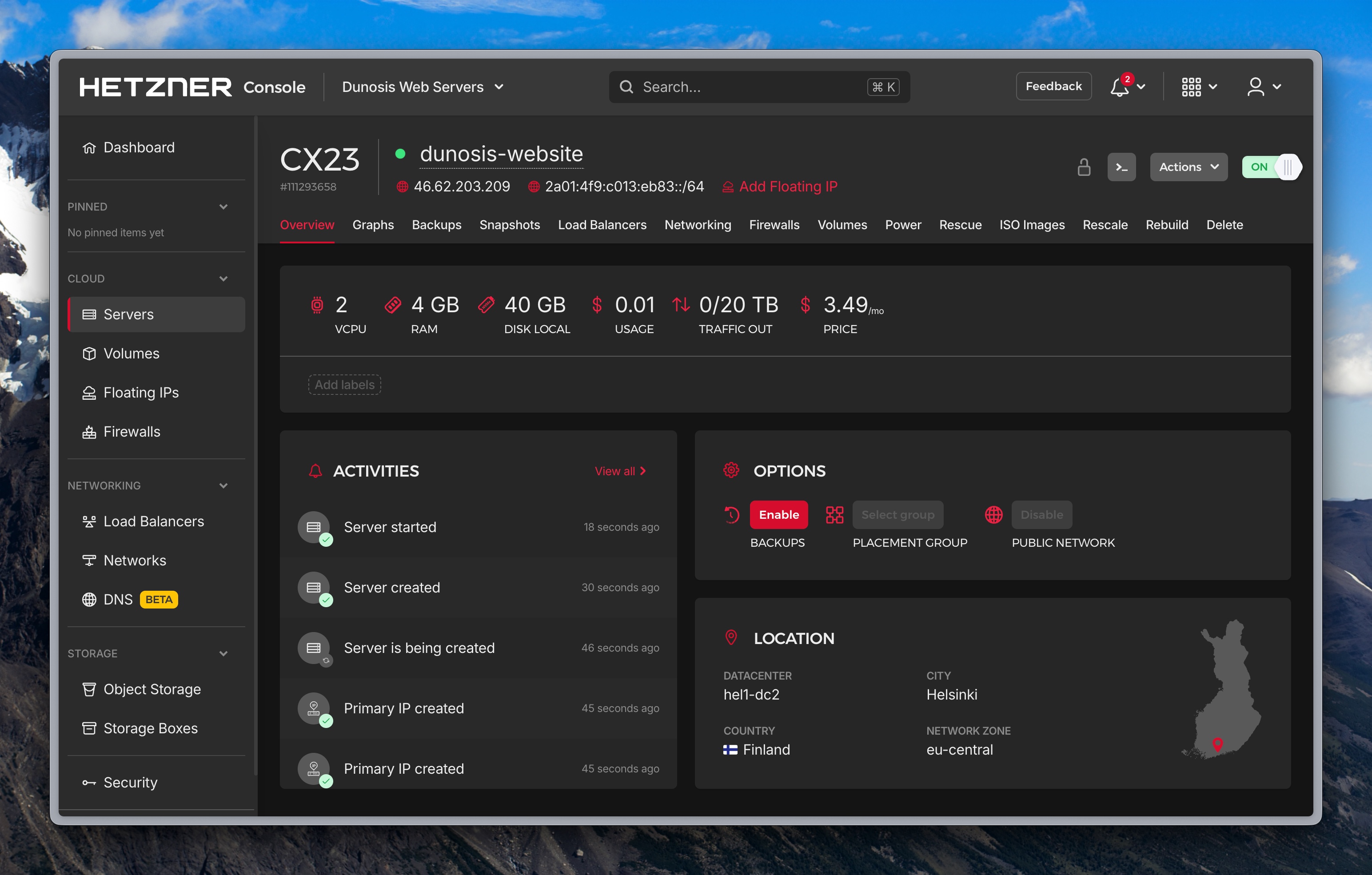 Dashboard with the new server