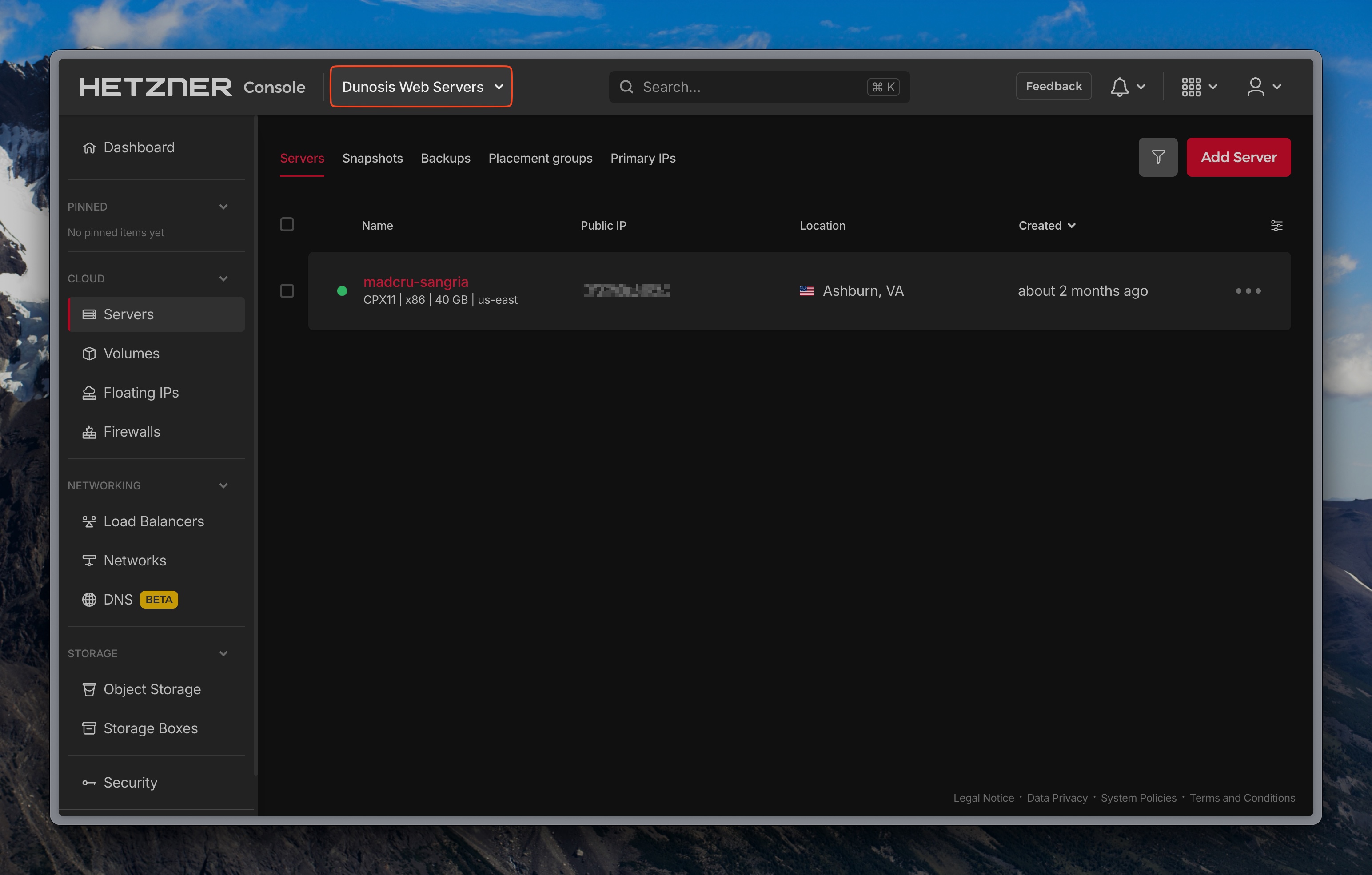 Create server in Hetzner